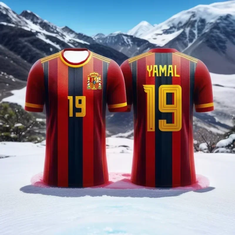 2024 Spain Jersey Yamal Football Training Jersey 3D Printing Quick Drying Team Large Size Children's Boy's Clothing Top Shirts