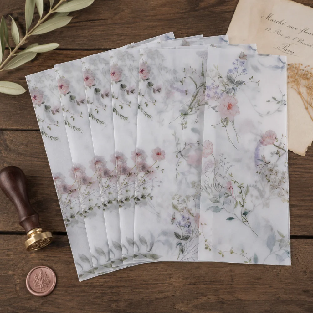 20/50pcs Vellum Wrap with Watercolor Wildflowers,DIY Vellum Fold Envelope,Modern Floral Vellum Jacket,for Wedding Invitations