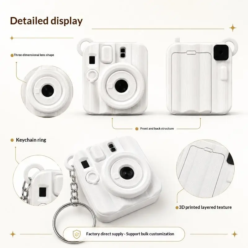 Mini 3D-gedruckter Sofortbildkamera-Schlüsselanhänger mit Fotofach für Taschenanhänger, kleine personalisierte Geschenke – Detail 2