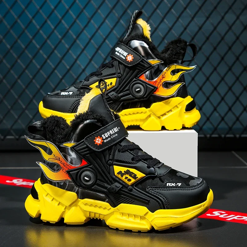 

New Winter Kids Shoes Boys Non-slip Sport Shoes Outdoor Snow Ankle Boots Waterproof Warm Sneakers Child High Top Cotton Casual S