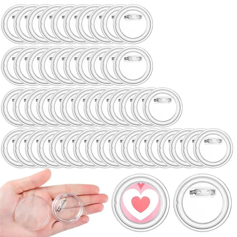 ABKW-50Pcs Clear Pins Buttons Badges Button Pins For Crafts Custom Button Pins Blank Pins For DIY Crafts