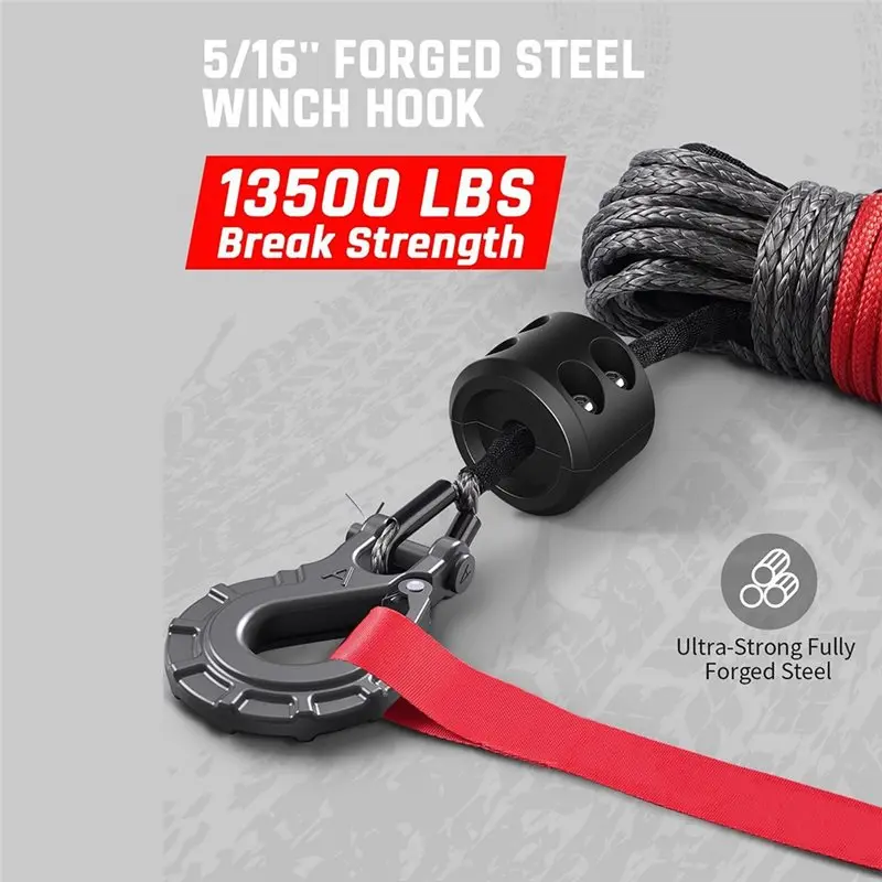 For Offroad Vehicle Winch Cable- Synthetic Winch Rope, 1/4 Inch X 50Ft 10, 000LBS Line, Suitable For 4WD ATV UTV