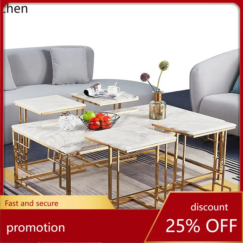 

YFY Modern Metal Stainless Steel Marble Coffee Table Light Luxury Living Room Stainless Steel High-Low Combination Simple
