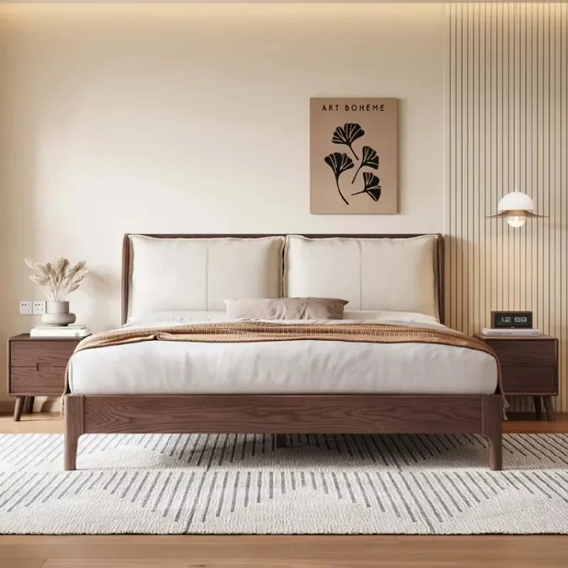 Backrest Luxury Double Bed Bedroom 200×180cm Wood White Big Adults Loft Bed King Hotel Modern Camas De Dormitorio Furniture