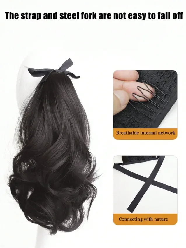30cm Synthetic Short Water Curly Ponytail Drawstring Tie straps Ponytail Hairpiece for Women