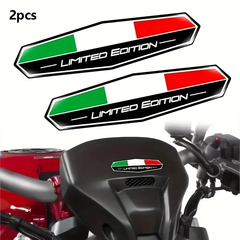 Image of 2 Stück Italien Limited Edition Flaggen-3D-Emblem-Aufkleber, wasserdichte Aufkleber für Motorrad, Auto, LKW, Kotflügel, Karosserie, Dekorationszubehör
