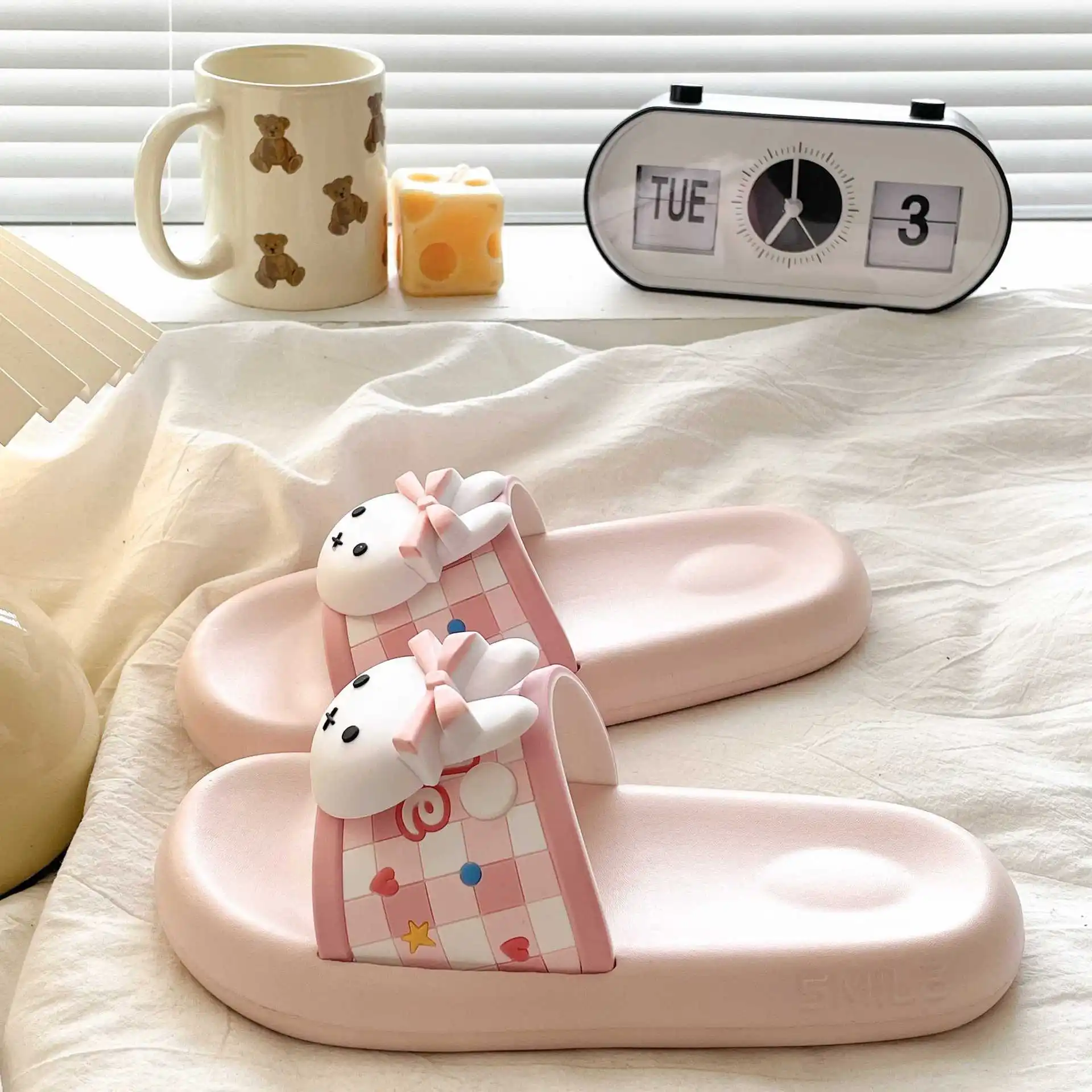 

ins summer vacation plaid bow rabbit cool slippers women's casual wear comfortable non-smelly wear word