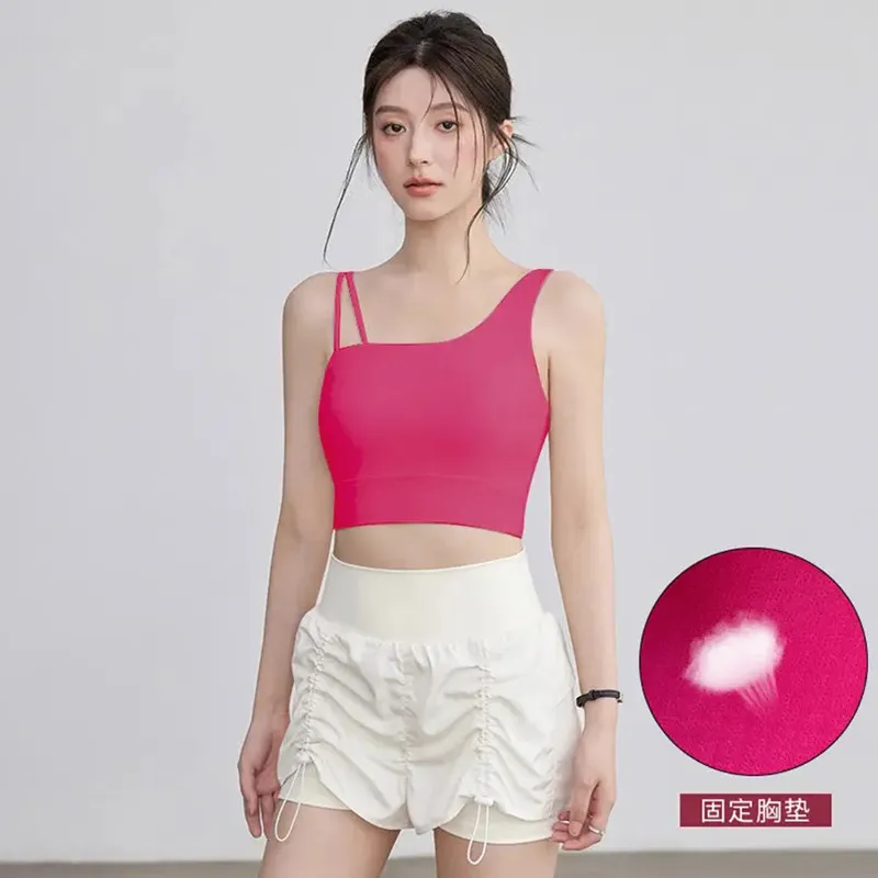 Hochintensiver stoßfester Sport-BH für Frauen, Push-Up, geeignet für Laufen, Yoga, Training, Pilates, mit schrägen Schulterträgern. – Detail 2