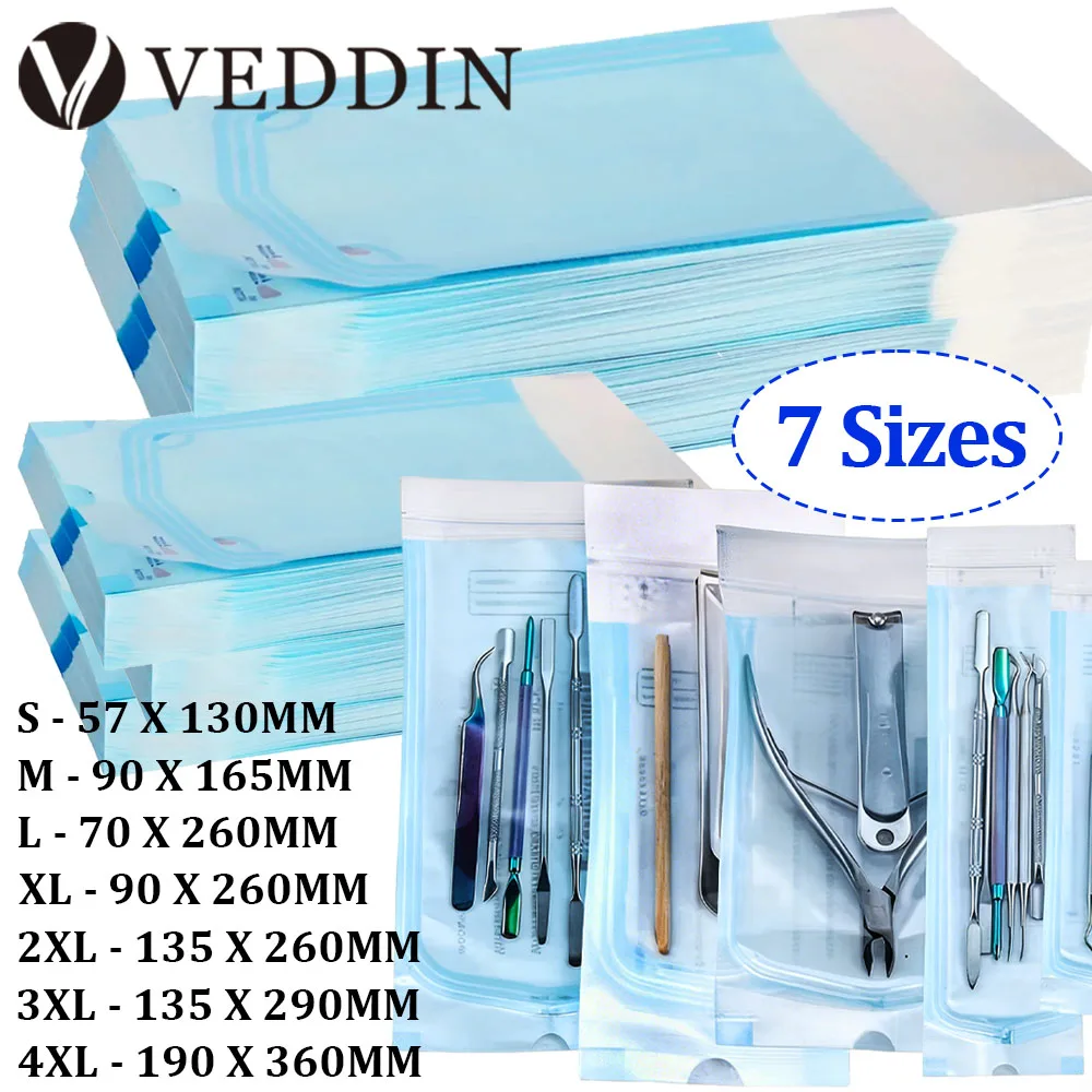 100/10PCS Self Sealing Sterilization Pouches 7 Sizes Piercing Nail Disinfection Bags Tattoo Nail Art Dental Clean Storage Bags
