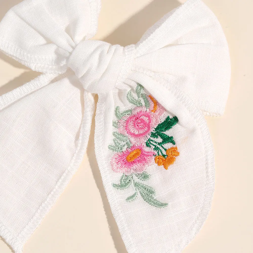 Fashion Embroidery Girls Bowknot Hair Clips Kids Flower Bow Hairclip Ribbon Barrettes Headwear Korean Hair Accessories