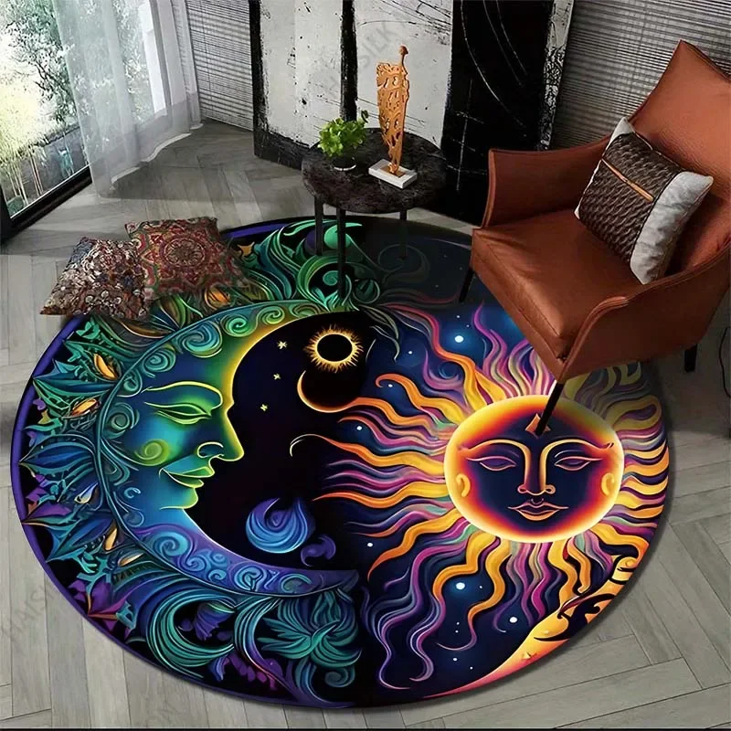 Sun and Moon Art Print Round Carpet for Living Room Rugs Flannel Anti-Slip Rug Yoga Mat Gifts,rugs for Bedroom, Home Area Rug