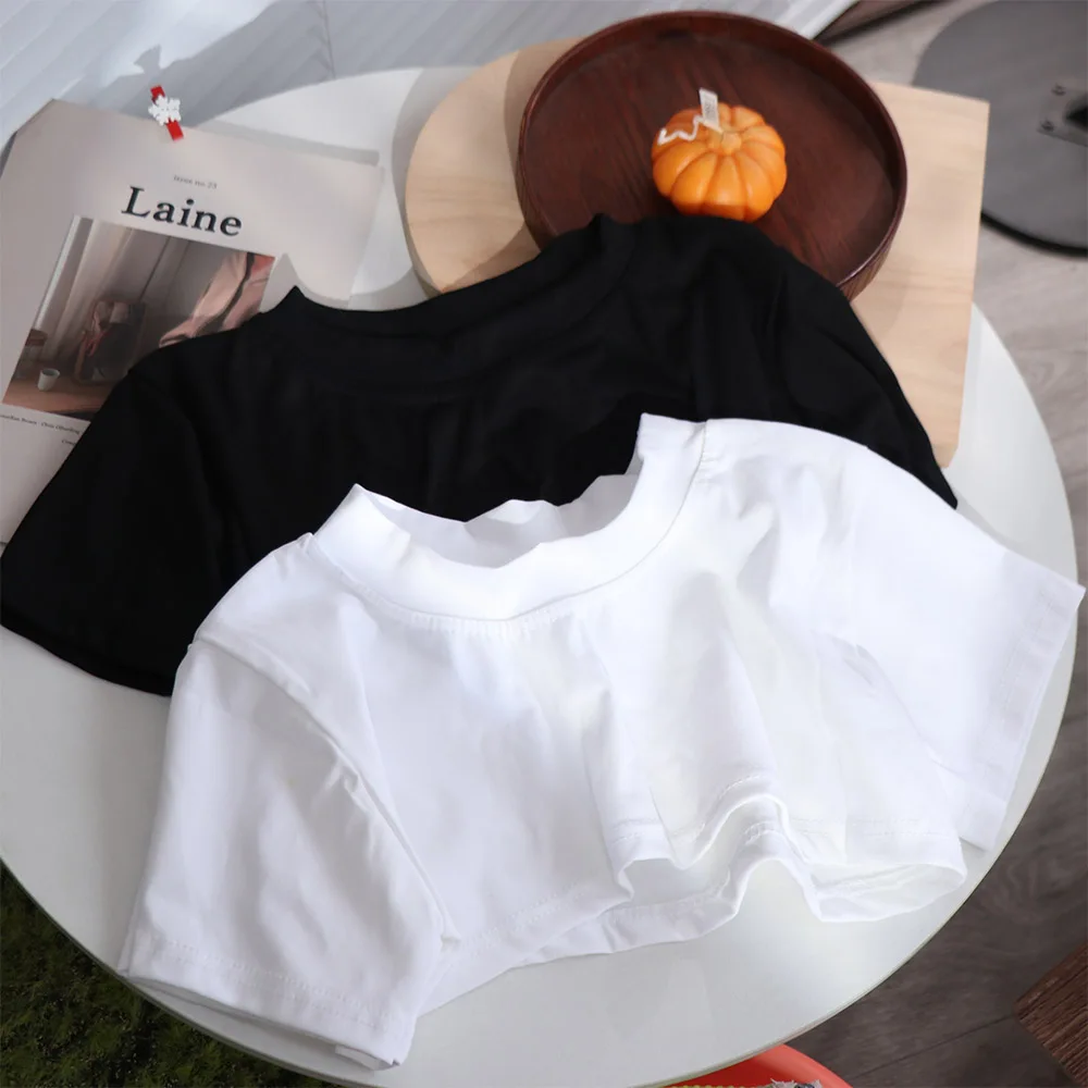 Fashionable Y2K Super Short Cotton Tee Short Sleeve Solid Color Blouses Cropped Top All March Round Neck Tank Tops Girls