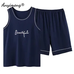 Conjunto pijama sem mangas masculino, pijama de algodão macio, pijamas, colete pijama, moda pijama, shorts de verão, plus size, 4XL, 100% algodão