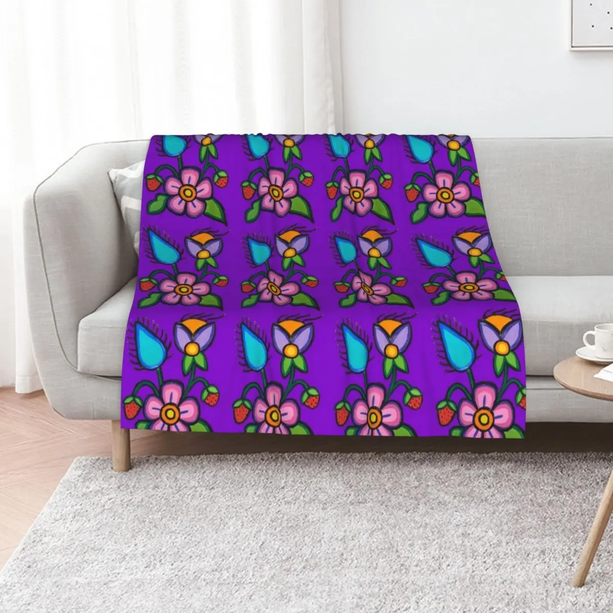Strawberry Bloom on Purple Throw Blanket valentine gift ideas Cute Plaid Plaid Hairy decorative for winter Blankets