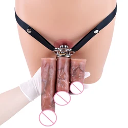 Metal Flat Chastity Belt 정조대, Anti Cheating Cock Cage with Big 7.8in Silicone Dildo for Sissies 콕링, Male Sex Products Shop