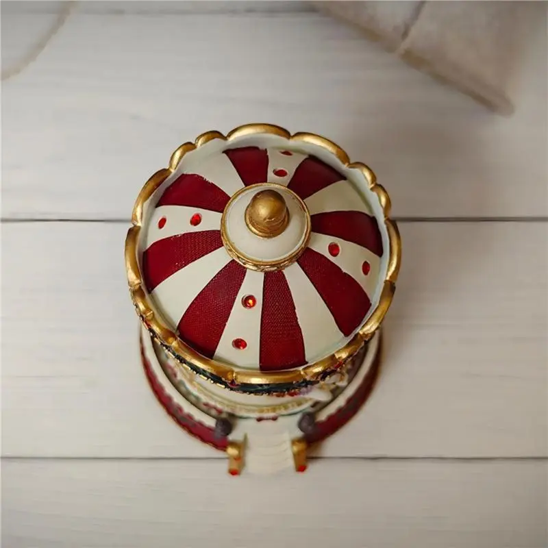 ABTI-For Christmas Birthday Gift Resin Craft Hand-Painted Vintage Carousel Music Box Rotating Music Box