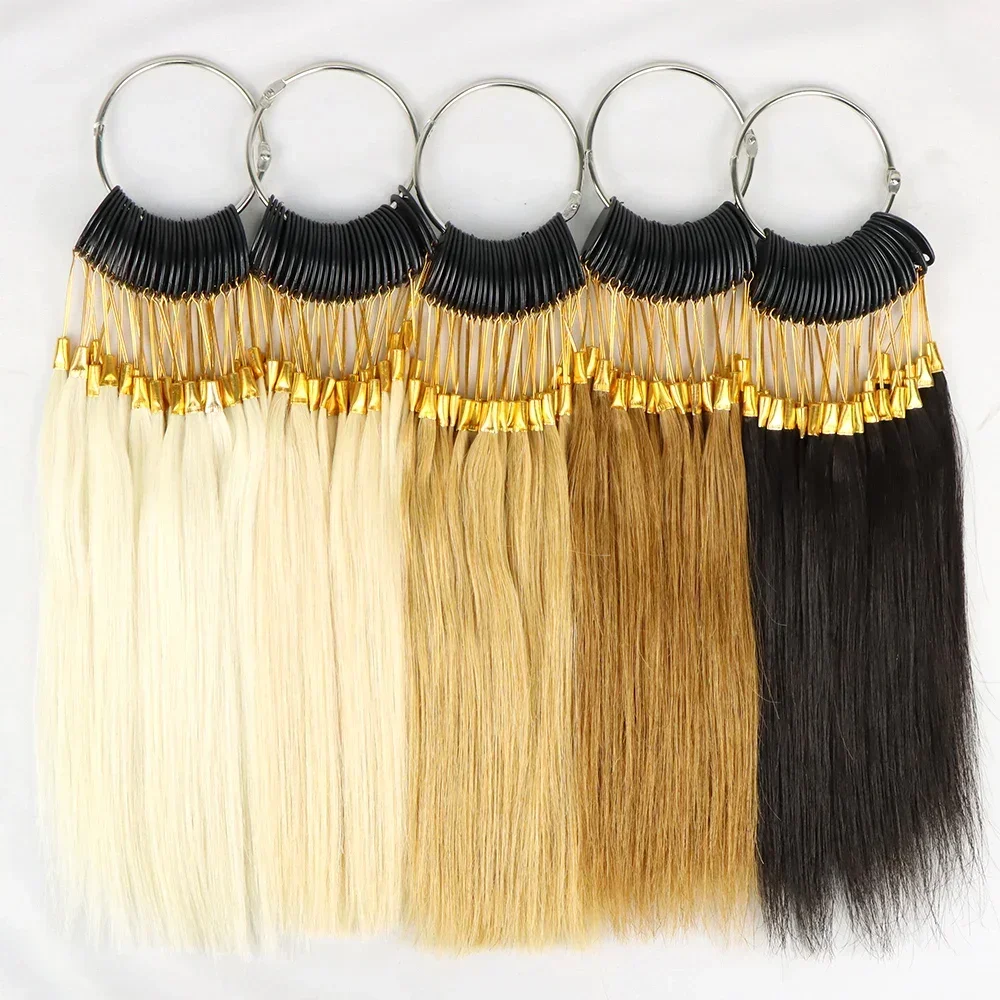 Virgin Hair Color Swatch Ring, 100% cabelo humano, amostras de extensão, testes, cabeleireiro, 30pcs por conjunto