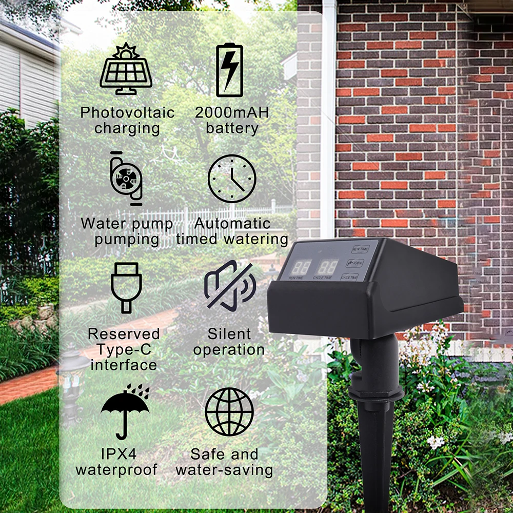 New Irrigation Timer Water Pump Solar Automatic Watering Device Kit 2000mAh Rechargeable Drip Irrigation System
