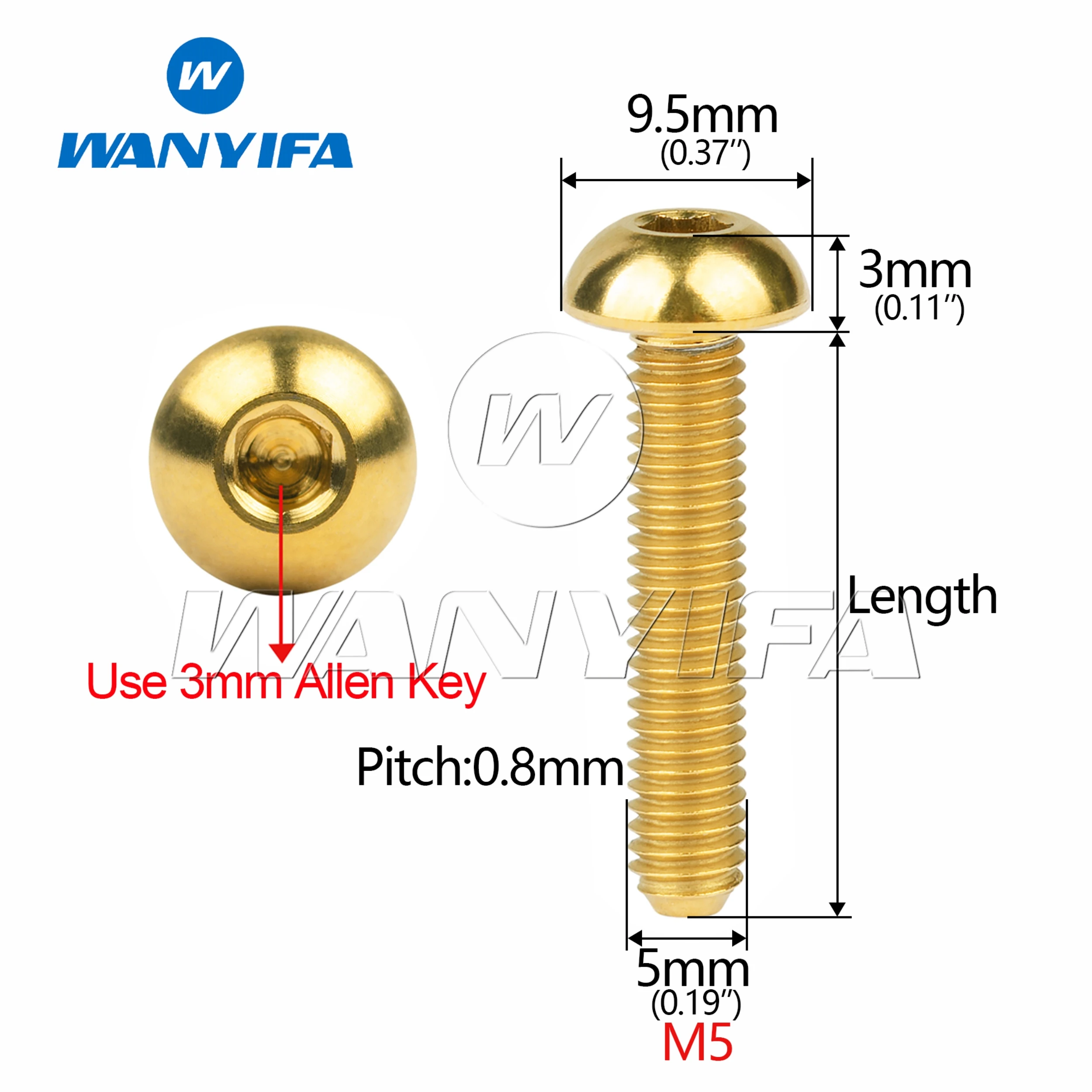 Wanyifa Titanium Ti Bolt M5x8/10/12/15/18/20/25/30mm Round Hexagon HSocket Button Head  Screw for Bicycle Bottle Cage