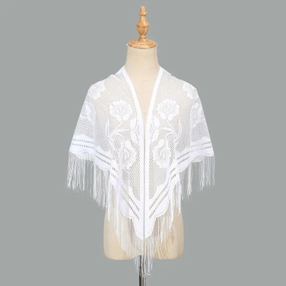 Fashion Polyester Women Shawl With Tassel Hollow Wedding Bridal Shawl Wedding Accessories Tulle Shawl for Party
