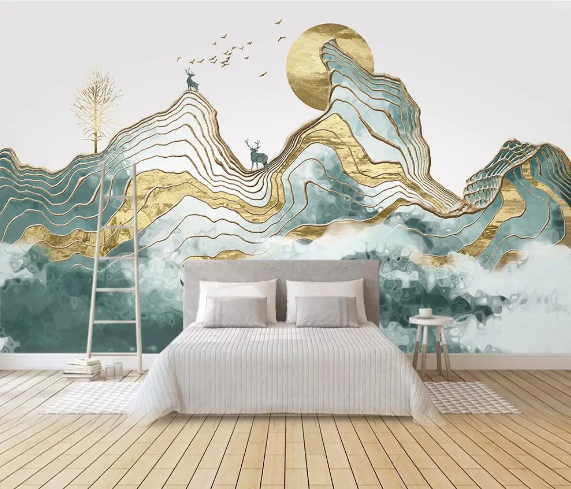 

Пользовательские абстрактные чернила пейзажные фрески обои для гостиной спальни ТВ фон фото обои для обоев