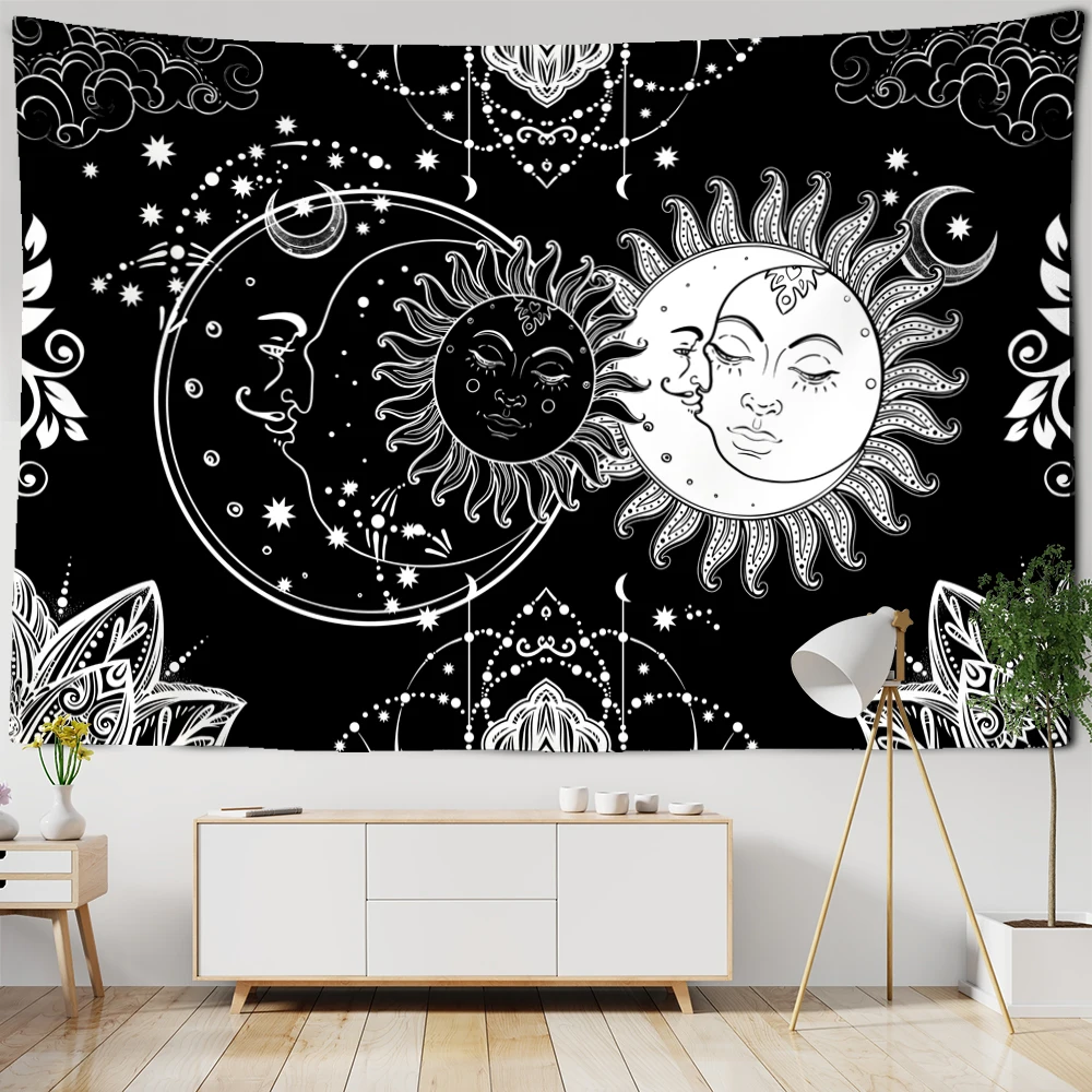 

White Black Colorful Sun Moon Mandala Tapestry Wall Hanging Celestial Wall Tapestry Hippie Wall Carpets Dorm Decor Wall Tapestr