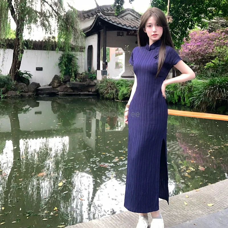 

Весенне-летнее китайское тонкое платье Cheongsam без рукавов Ципао повседневное платье Ципао с короткими рукавами китайское платье Дзен чайное платье