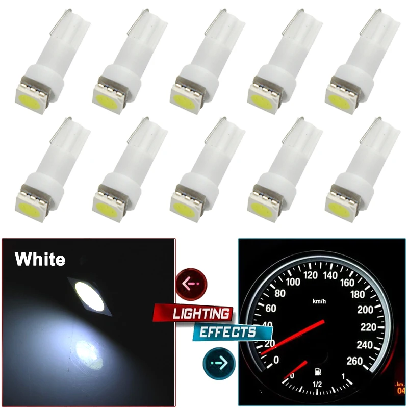 10 PCS/Lot Car Dashboard Dash Light T5 LED Bulb 12V 7000K 5050SMD Auto Instrument Panel Gauge Cluster Indicator Warning Lamps