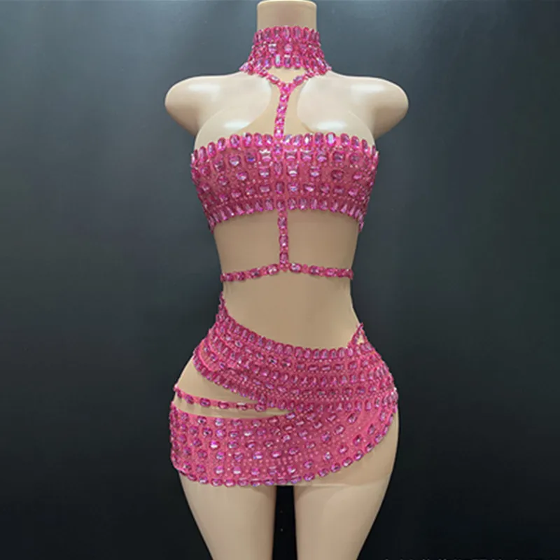 Sparkly Diamonds Short Dress for Women Sexy Party Celebrate Birthday Dress Photo Shoot Performance Stage DJ Singing Costumes