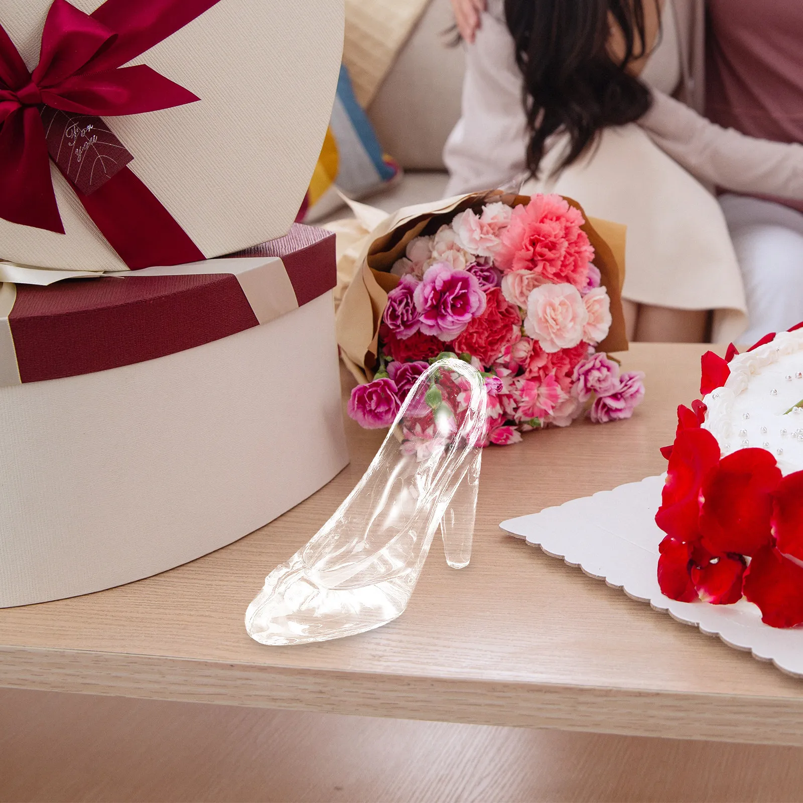 Princess High Heel Shoe Statue Glass Ornament Desktop Decorative Sculpture Home Decor Princess Slipper Figurine
