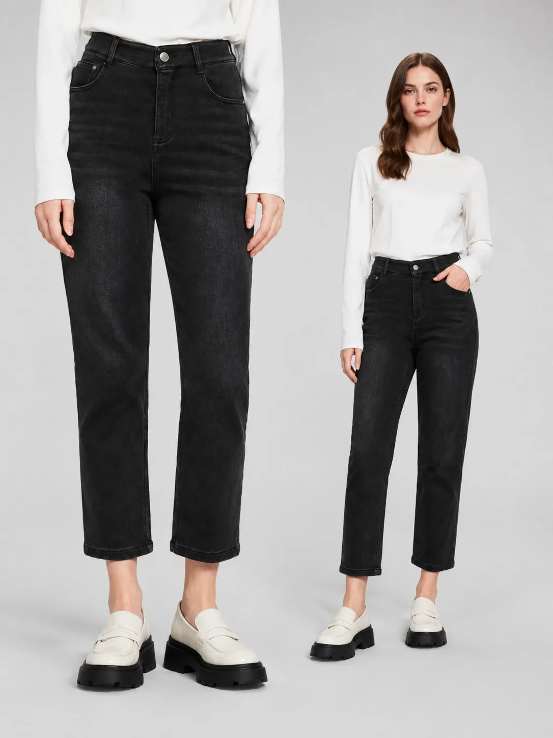 Women's Solid Color Important Stretch Cropped Tight Jeans, Fashionable and Simple Style, Button Design, Suitable for Spring and Summer Outings and Dates