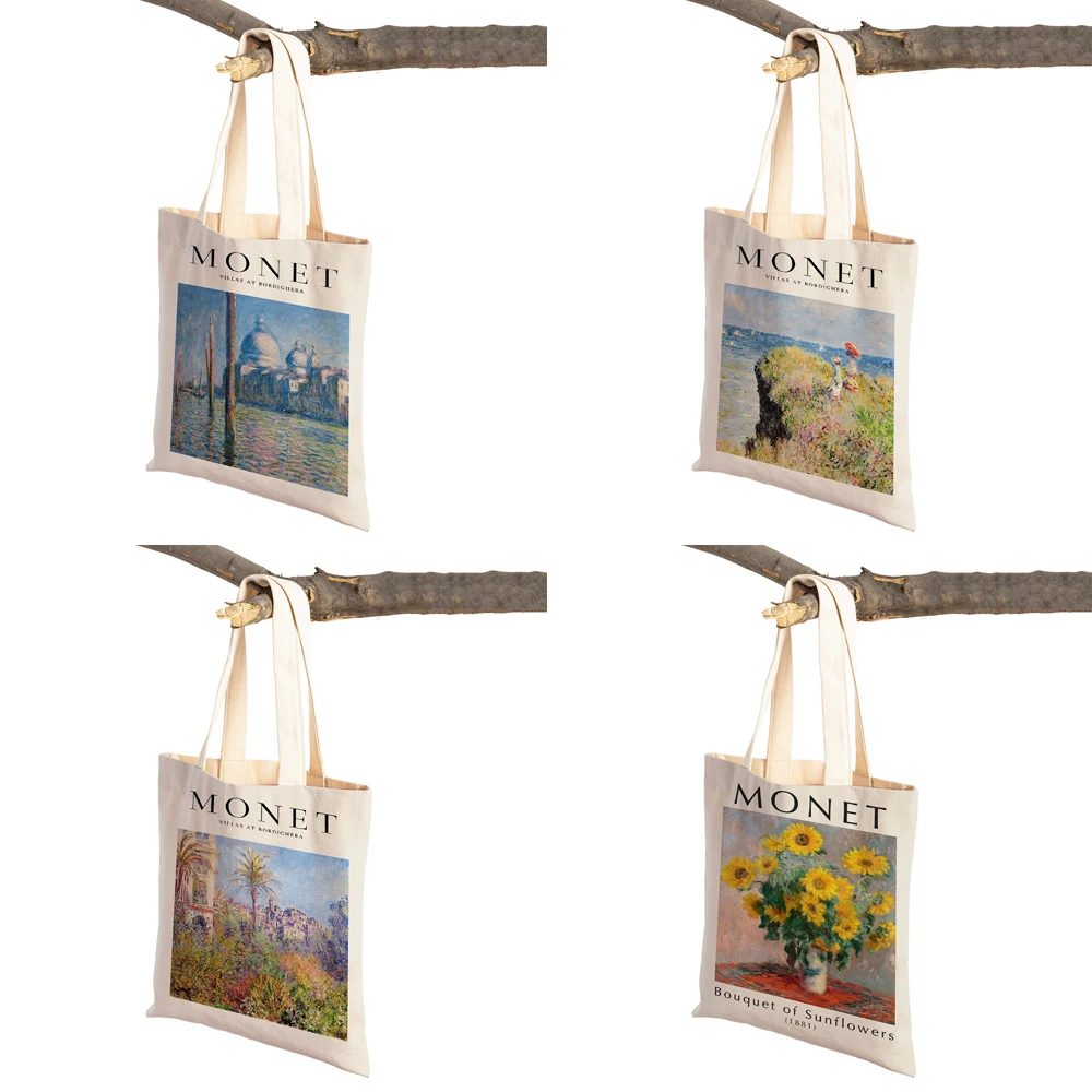 Monet Picasso Parrot Butterfly Mountain Shopping Bag Double Print Eco Casual Nordic Shopper Bags Lady Canvas Tote Women Handbag