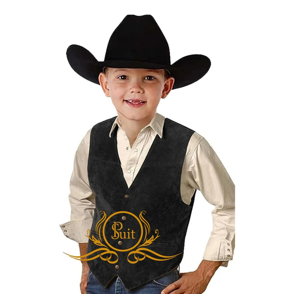 Costume de cowboy occidental décontracté pour garçons, gilet en daim glacé, coupe couvertes