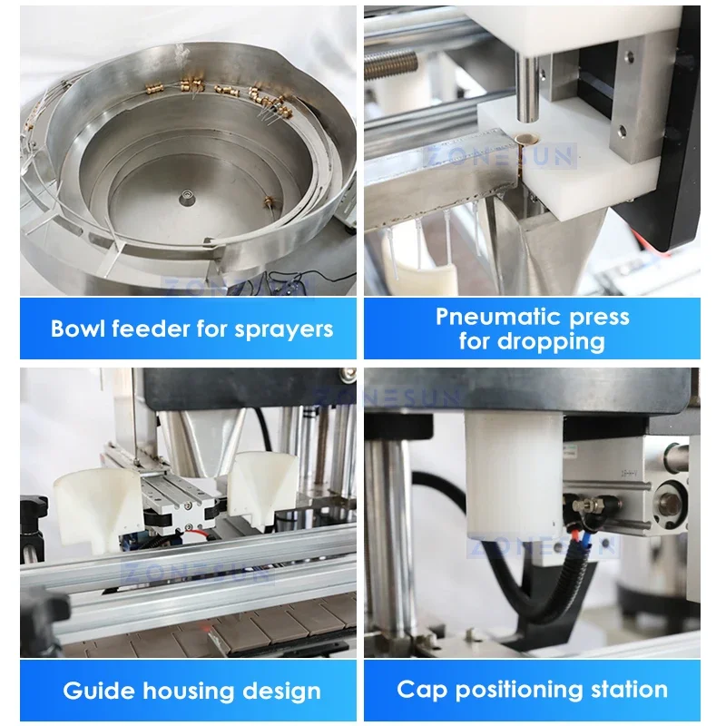 ZONESUN Automatic Perfume Bottle Sprayer Collar Ring Crimping Machine Perfume Crimper with Cap Feeder ZS-YG11V