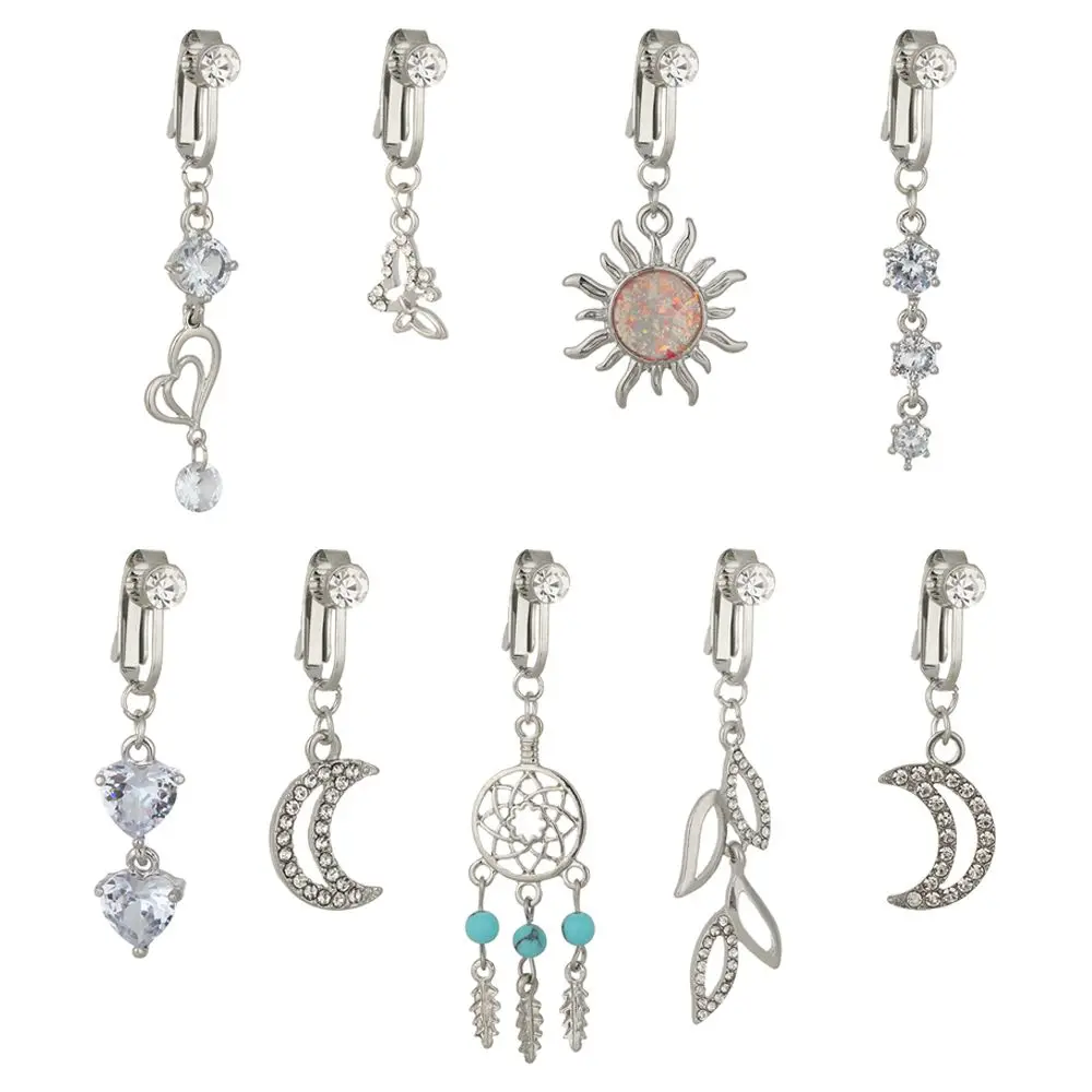 Faux Fake Belly Star Fake Belly Piercing Heart Clip On Umbilical Navel Fake Pircing Moon Leaves Cartilage Earring Clip Jewelry view 5