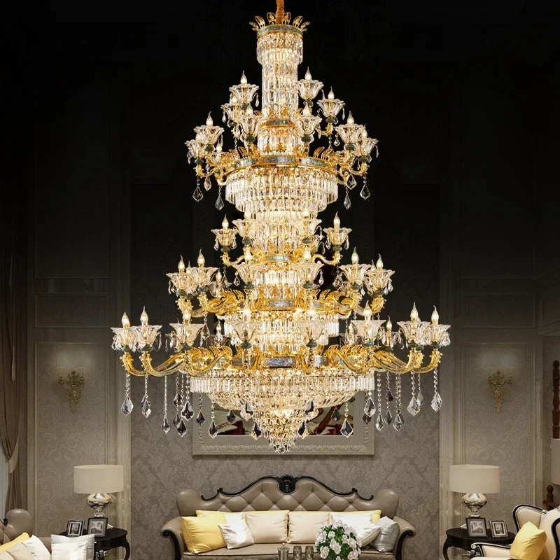 

French chandelier all-copper living room crystal lamp new LED lamp luxurious and grand European court style lamp