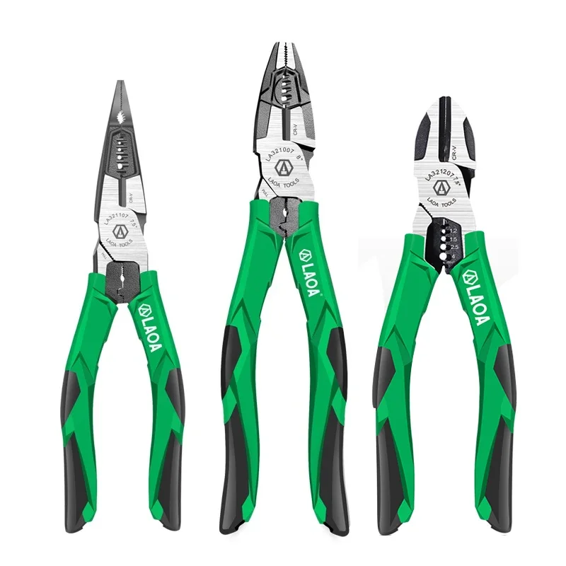 

6 in 1 Multifunction Long Nose Pliers 8 inch Cr-V Steel Electrician Nippers Wire Stripper Cable Cutter Terminal Crimper