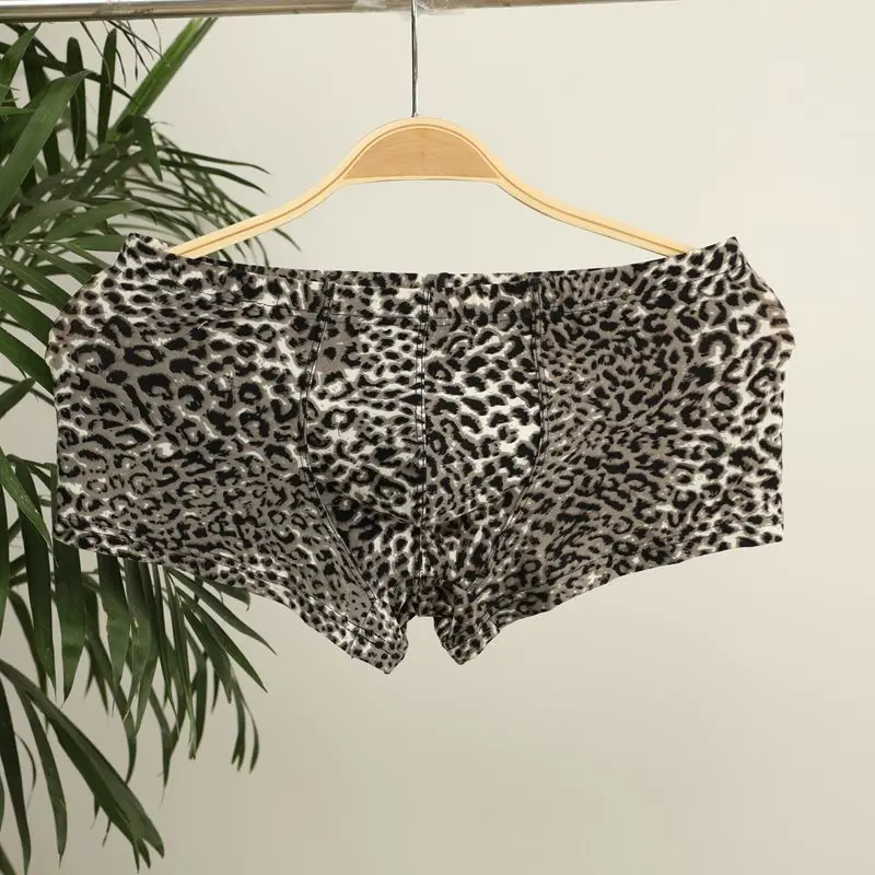 

Men's Sexy Lingerie Underwear Leopard Printed Trunks Boxer Briefs Breathable U Convex Pouch Underpant Low Rise Shorts Clubwear