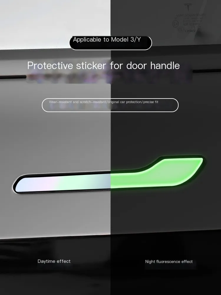 Suitable for Tesla Model 3/Y 4 set of pull handle patch door handle decoration modification accessories model y luminous drip gl