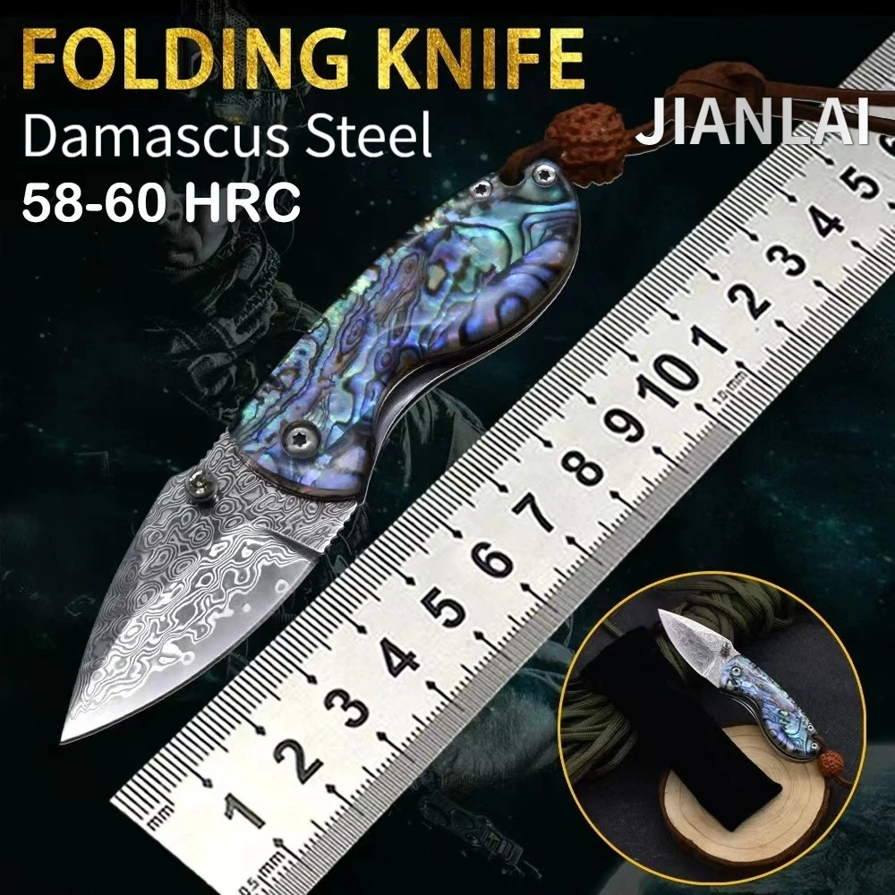 

NEW Mini Folding Knife Damascus Steel Portable Small Folding Knife Outdoor Self Defense Camping Hunting Sharp Express Knife