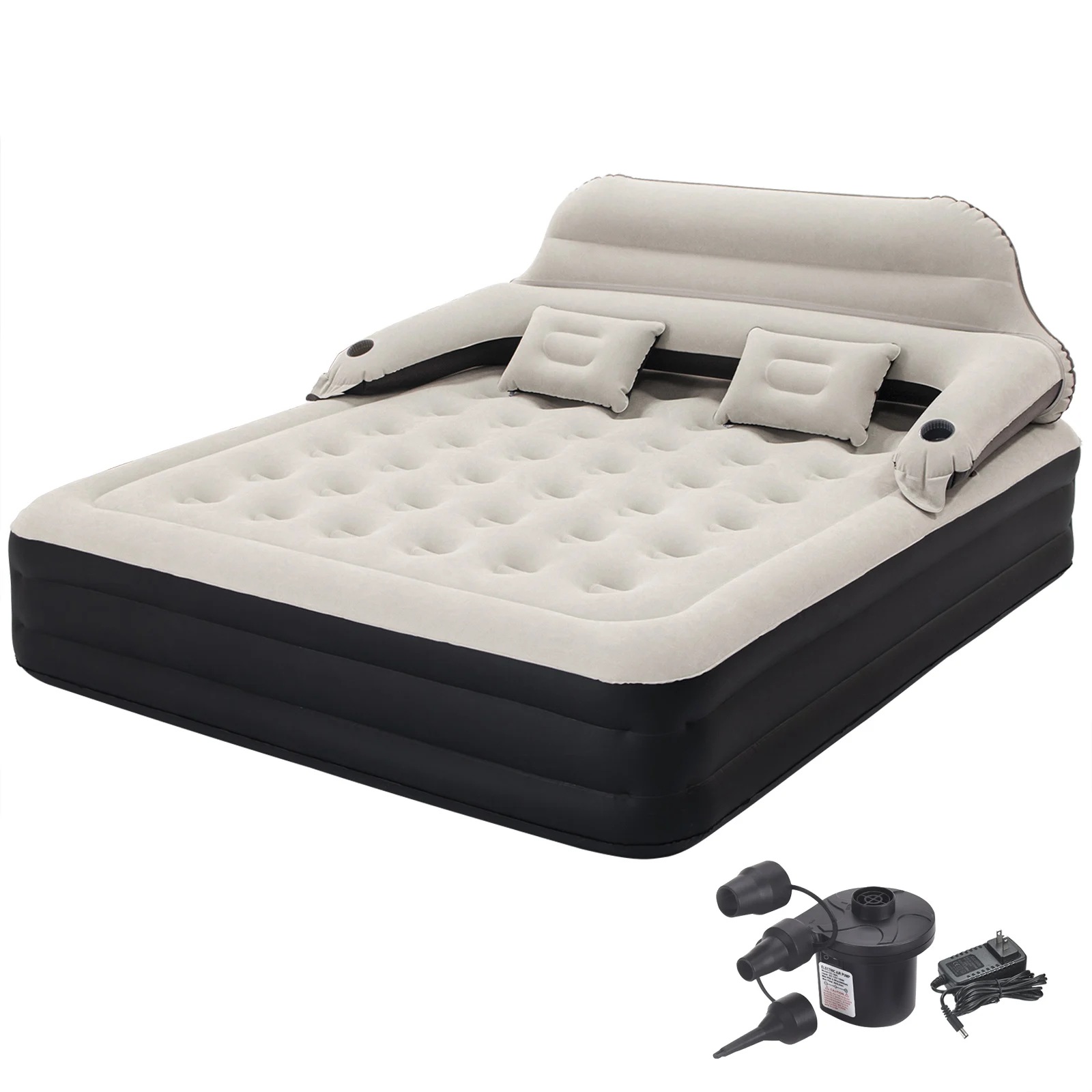 Colchón de aire tamaño Queen de 15" con cabecera, sofá inflable con bomba