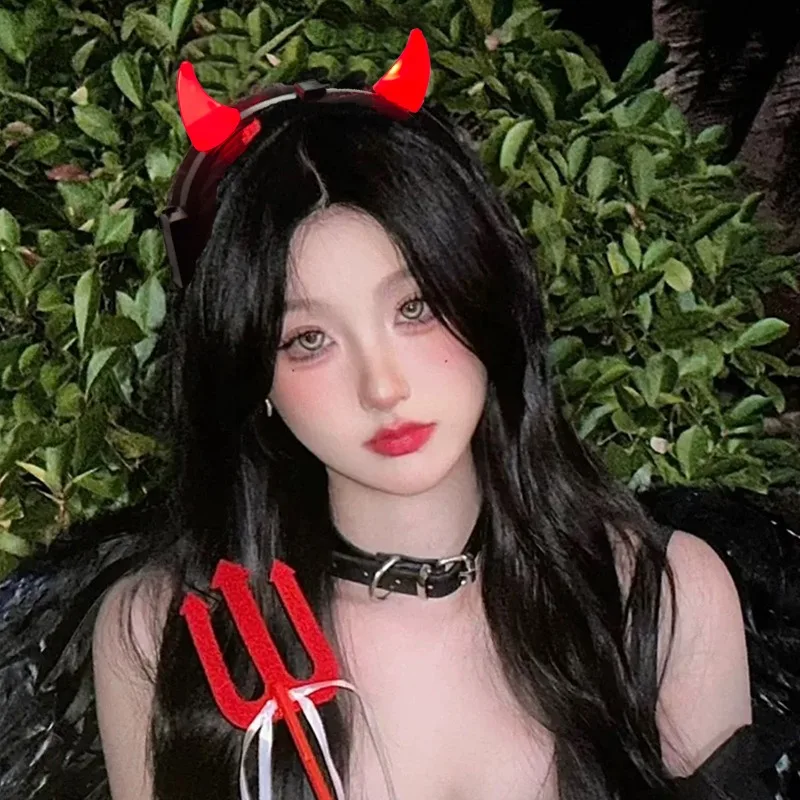 LED Devil Horns Headband Light Up Red Demon Hairband Halloween Cosplay Party Masquerade Prop Glowing Costume Accessory Gifts view 4