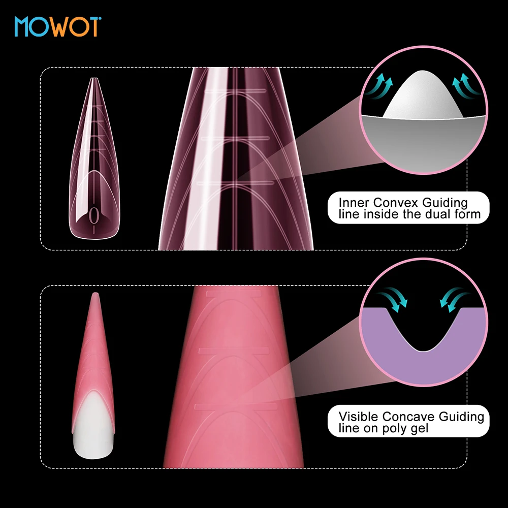 MOWOT 150pcs Nail Dual Forms Stiletto Square Acrylic Poly Nail Gel Quick Building Gel Molds Full Cover French Extension Top Form
