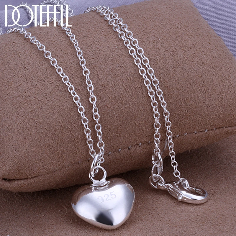 

DOTEFFIL 925 Sterling Silver 18-30 Inch Snake Chain Solid Small Heart Pendant Necklace For Woman Wedding Charm Fashion Jewelry