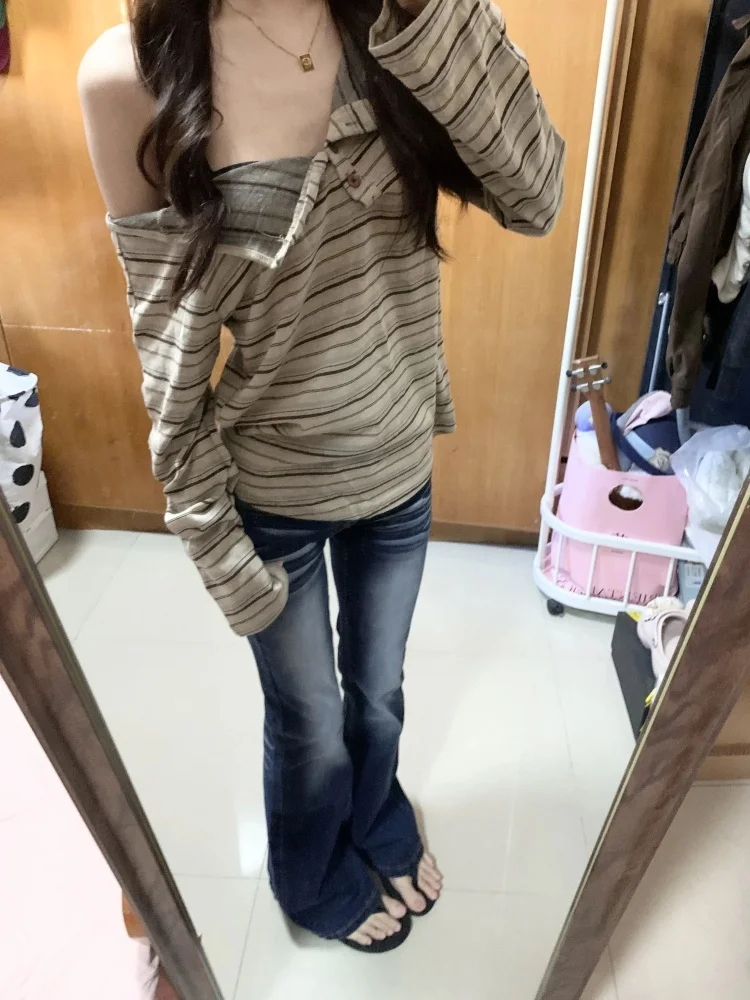 

Low Waist Bell Bot Denim Jeans Women's Retro American Sle Slimming Hoof Pants Spring New plus Size Elastic