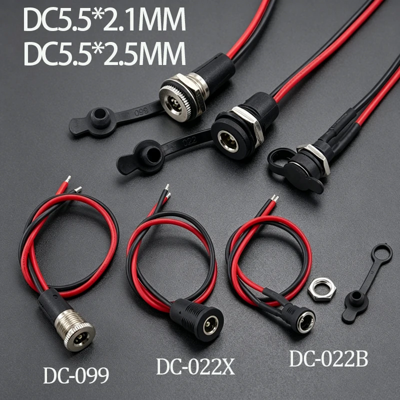 1 Set Wasserdichte C-022B DC-022X DC-099 D5.5*2.1mm/2.5mm DC-Strombuchse Weiblicher Einbauanschluss aus Metall mit Mutter und Schnappverschluss