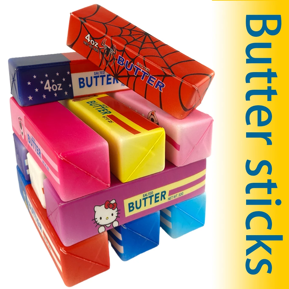 12pcs-full-box-cartoon-series-soft-butter-squishy-soft-silicone-butter-stick-squeeze-toy-party-favor-mini-gifts