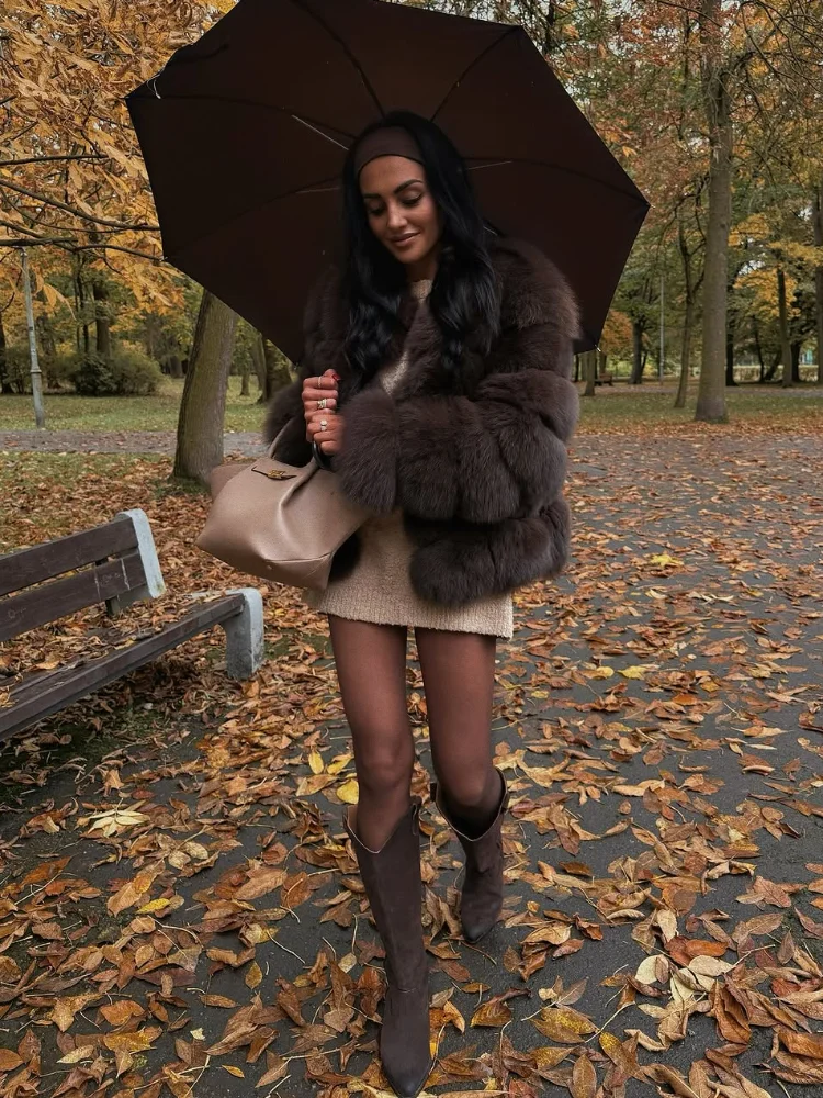 

Women Casual Solid Patchwork Faux Fur Jacket Round Neck Full Sleeve Loose Thickened Warm Coat Lady Winter Daily Street Outerwear