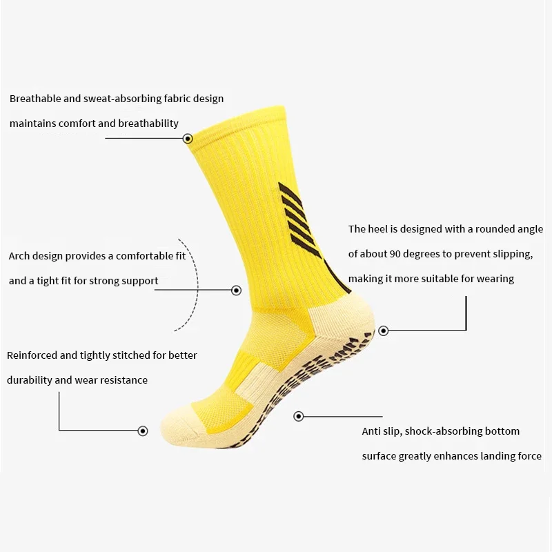 6Pairs/Lot ANTI SLIP Fashion Football Socks Mid Calf Non-Slip Soccer Sport Cycling Sports Mens Sock EU38-44