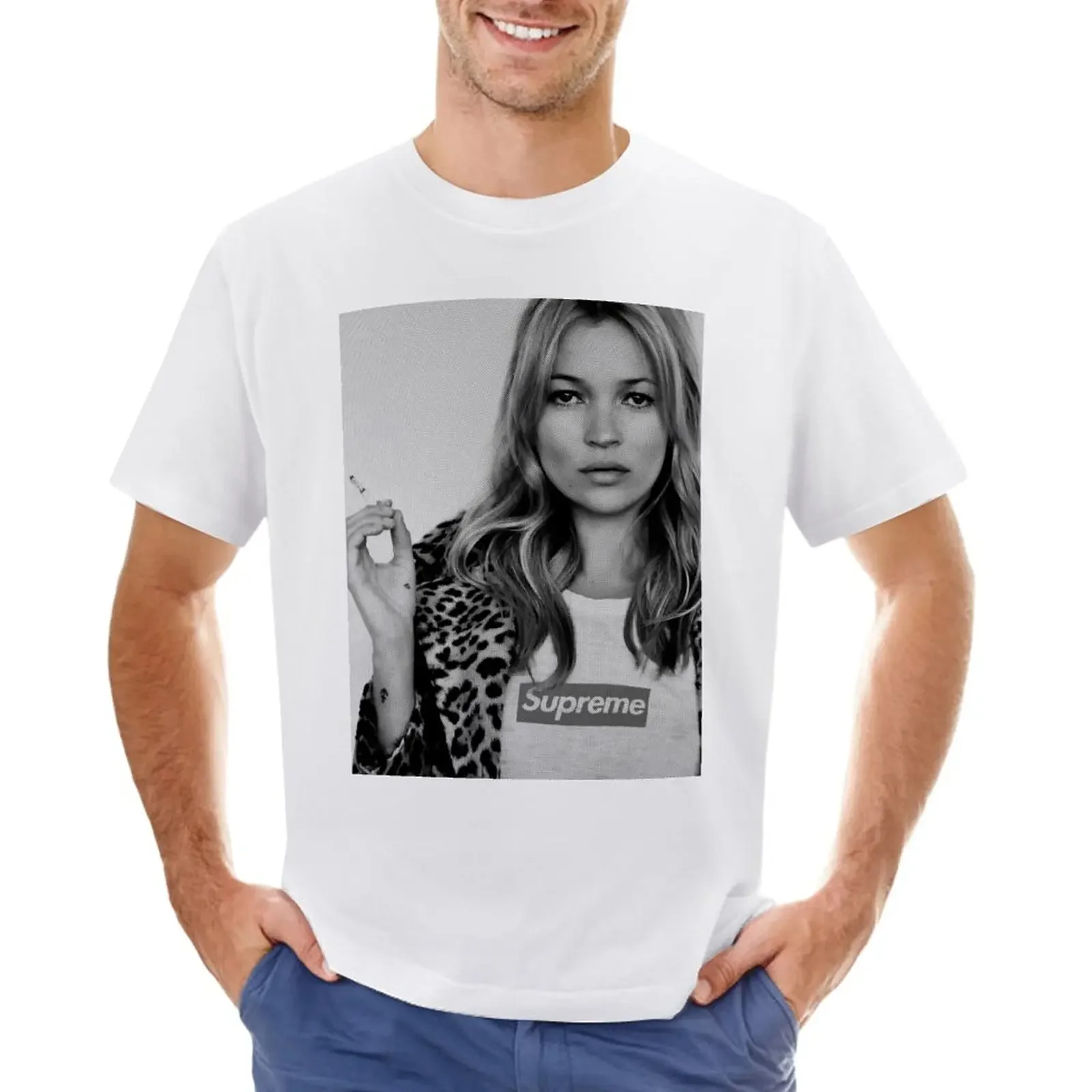 Kate, English Top Model digitally enhanced photo with halftone pattern effect T-Shirt vintage t shirts for men cotton